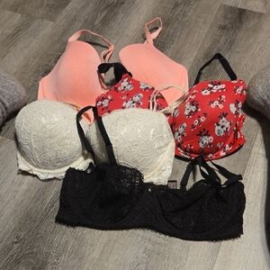 Victoria's Secret Lace and Floral Bra Collection - Black, Cream, Red, Pink 34d